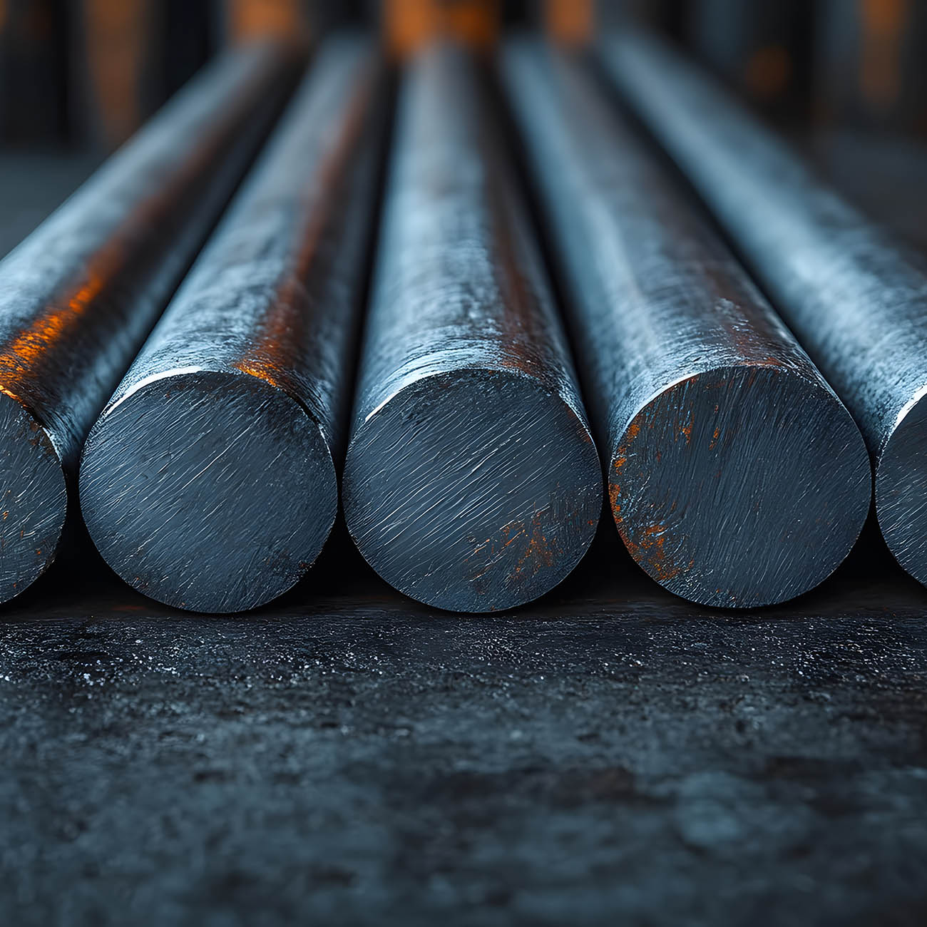 industrial metal rods align on dark surface for manufacturing concepts generative ai
