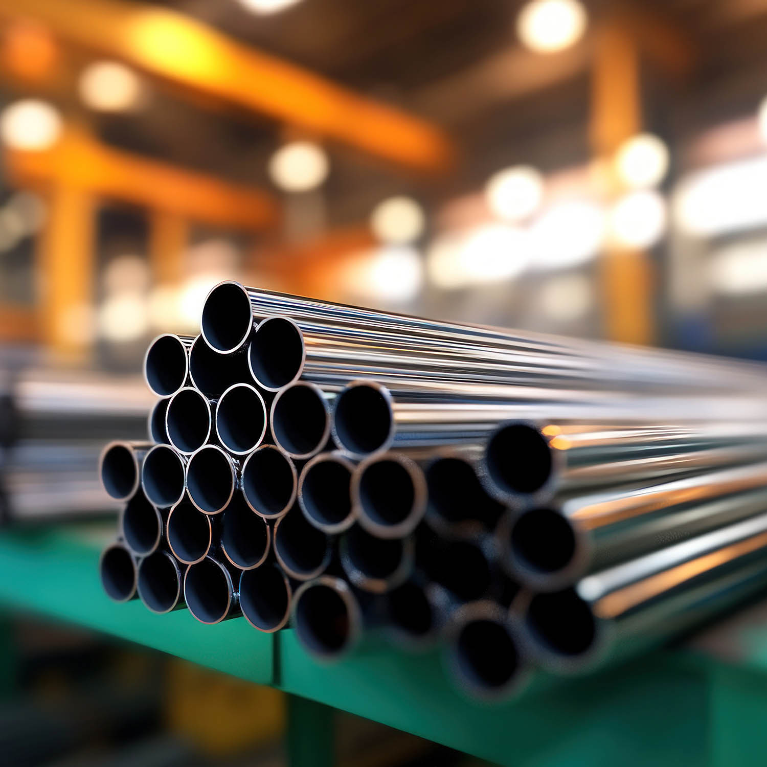 gleaming steel pipes in industrial setting